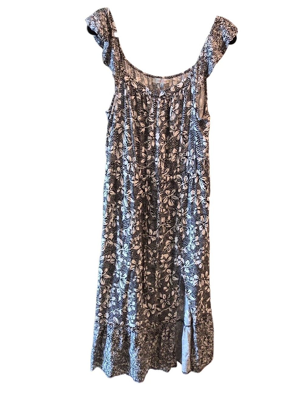 💜 Floral Sundress With Slit And Waist Tie Sleeveless Midi CASA CABANA